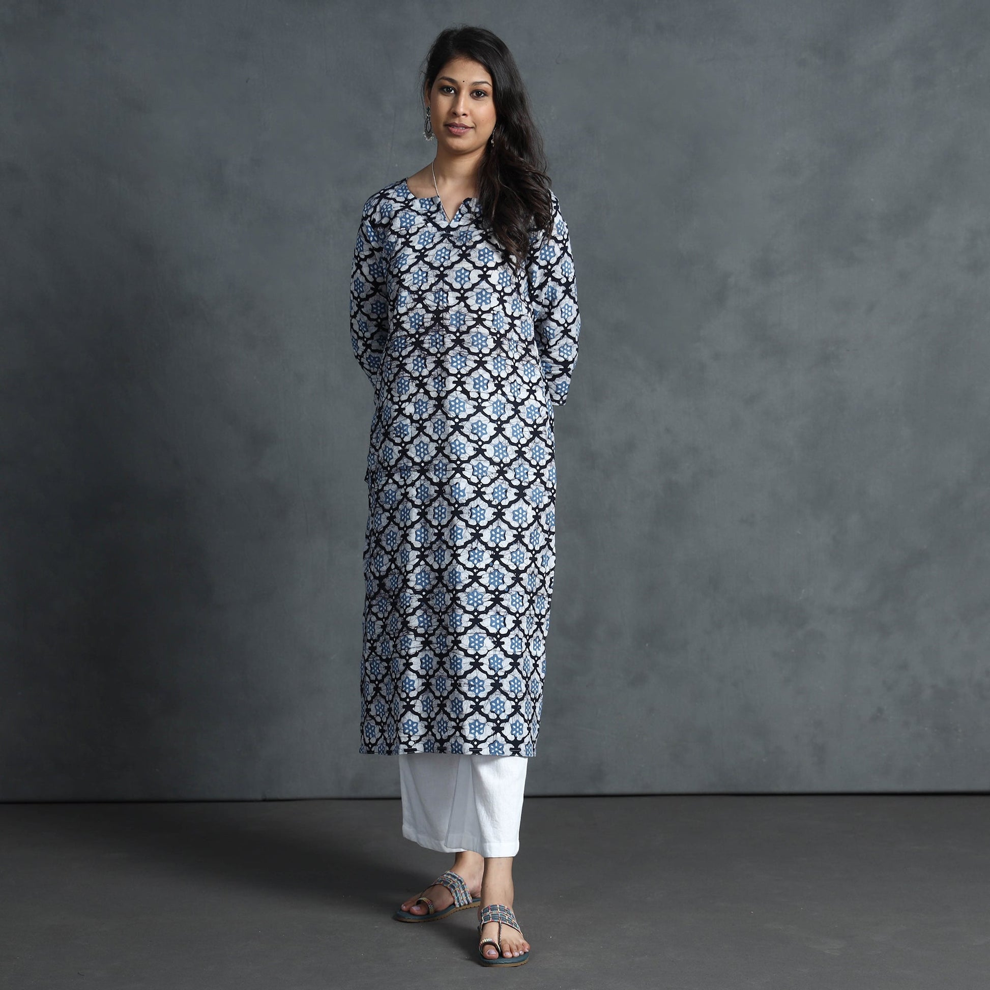 Blue - Hand Batik Printed Cotton Kurta