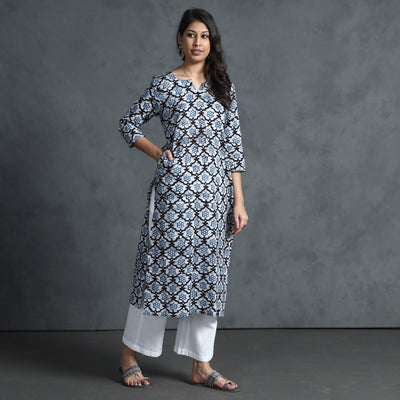 Blue - Hand Batik Printed Cotton Kurta