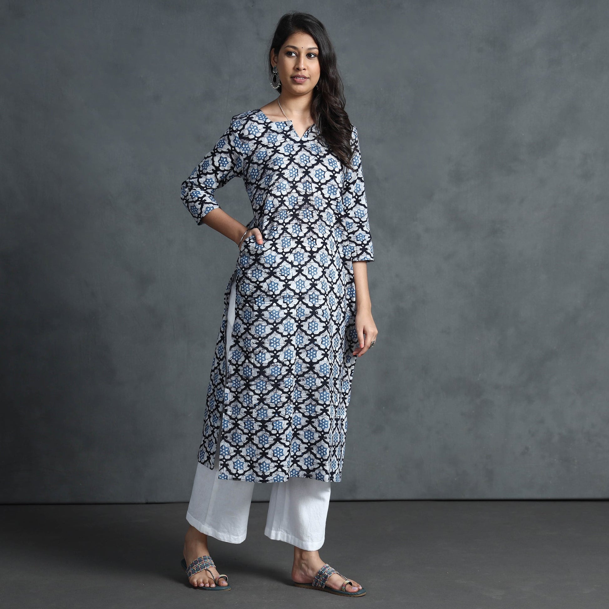 Blue - Hand Batik Printed Cotton Kurta