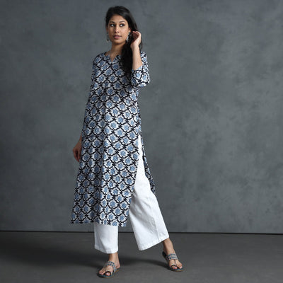 Blue - Hand Batik Printed Cotton Kurta