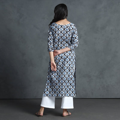 Blue - Hand Batik Printed Cotton Kurta