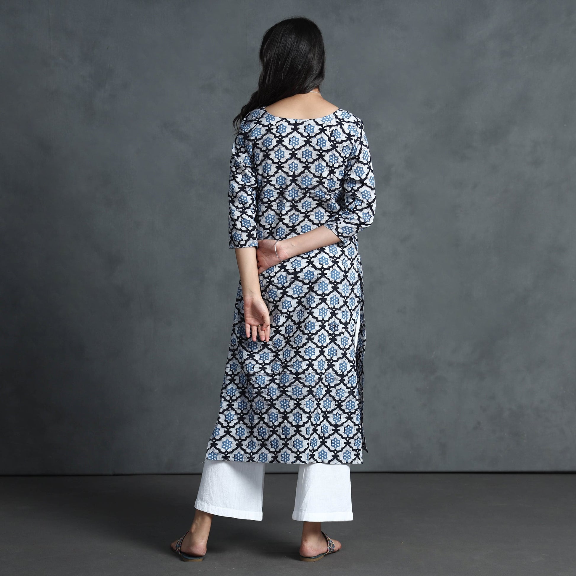 Blue - Hand Batik Printed Cotton Kurta