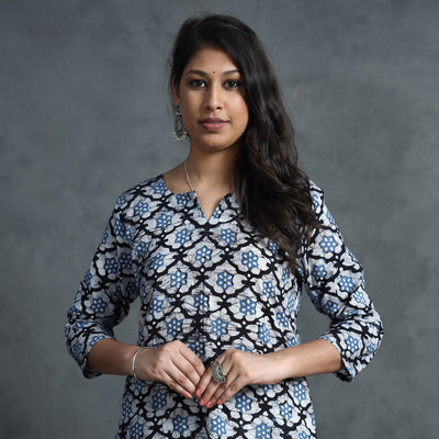 Blue - Hand Batik Printed Cotton Kurta