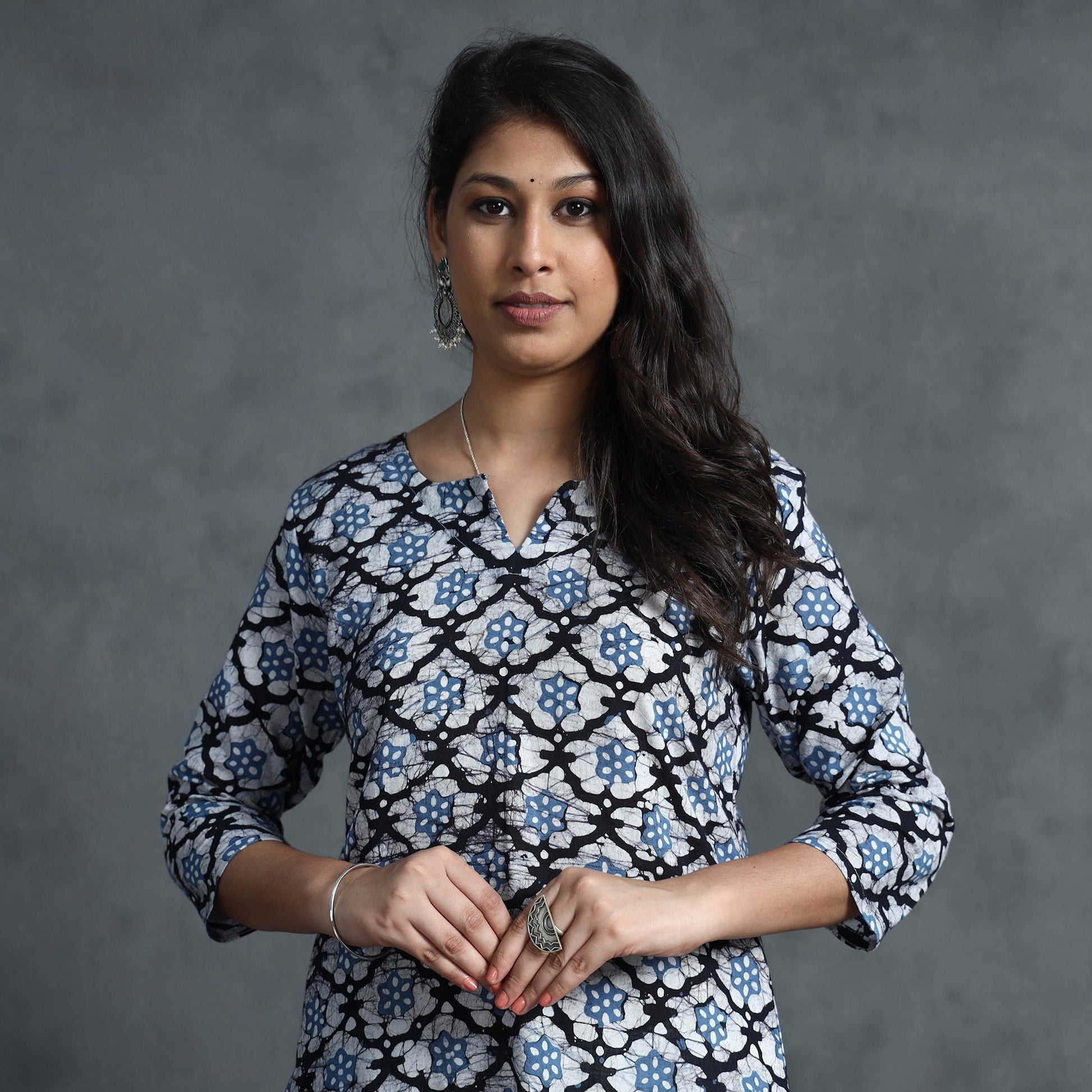 Blue - Hand Batik Printed Cotton Kurta