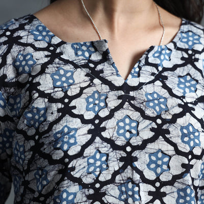 Blue - Hand Batik Printed Cotton Kurta