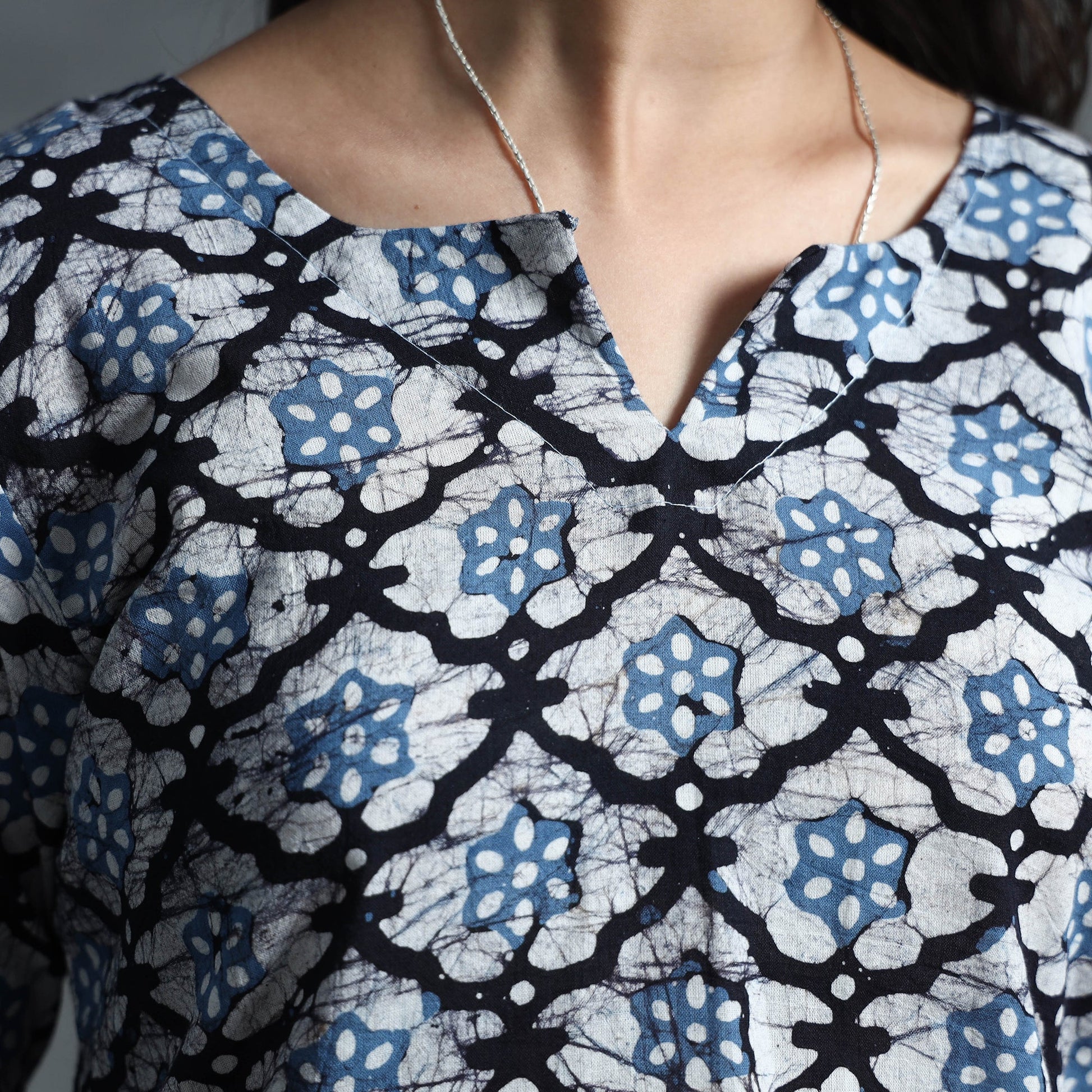 Blue - Hand Batik Printed Cotton Kurta