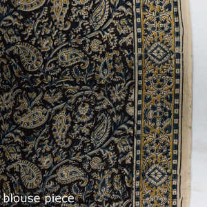Beige - Pedana Block Print Cotton Kalamkari Saree