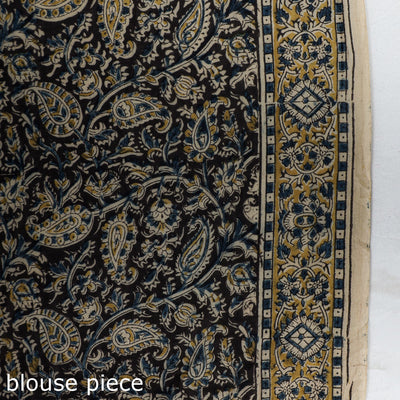 Beige - Pedana Block Print Cotton Kalamkari Saree