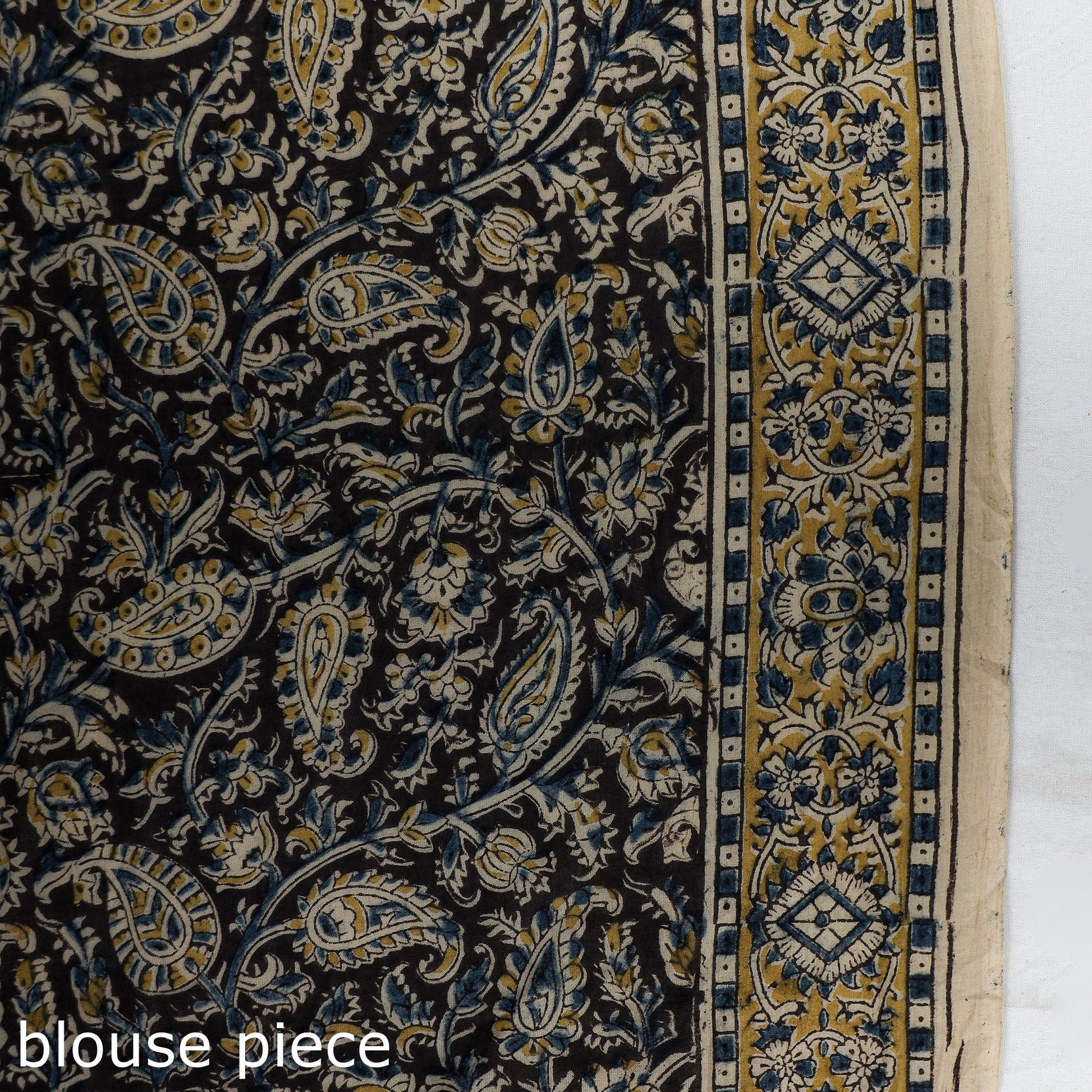 Beige - Pedana Block Print Cotton Kalamkari Saree