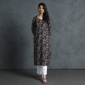 Brown - Hand Batik Printed Cotton Kurta