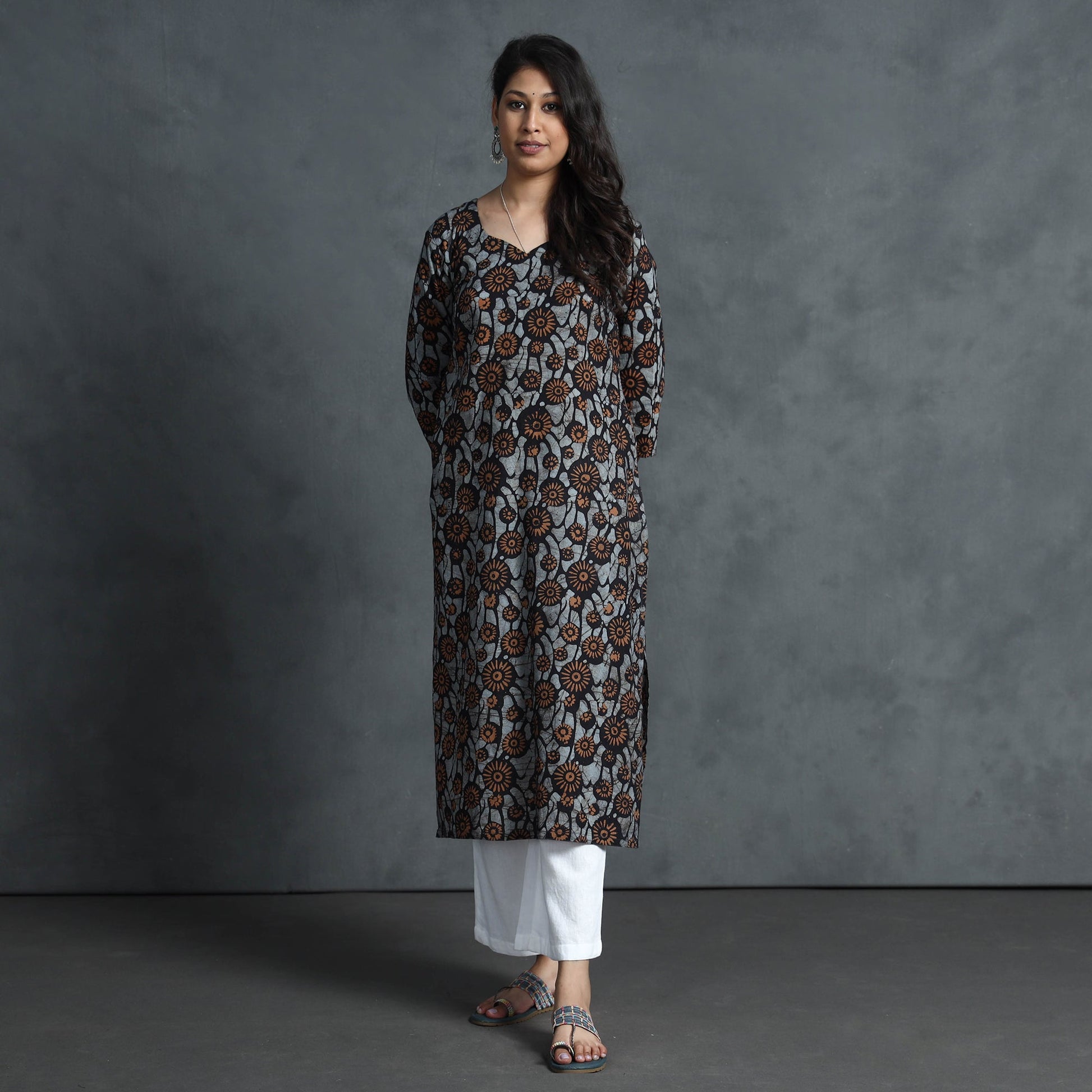 Brown - Hand Batik Printed Cotton Kurta