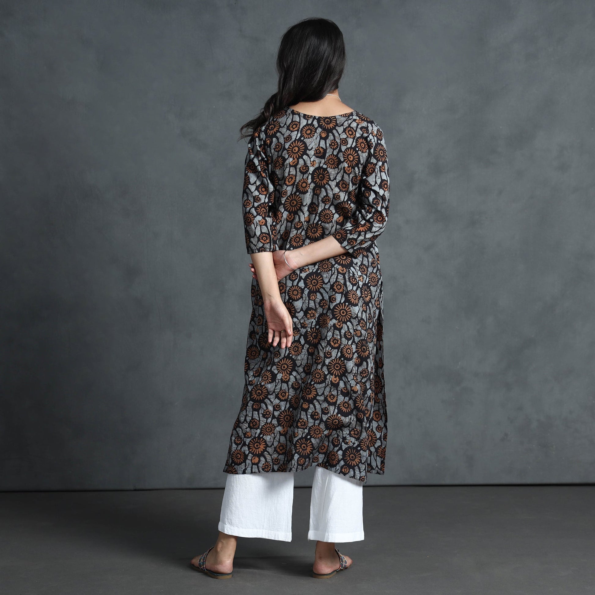 Brown - Hand Batik Printed Cotton Kurta