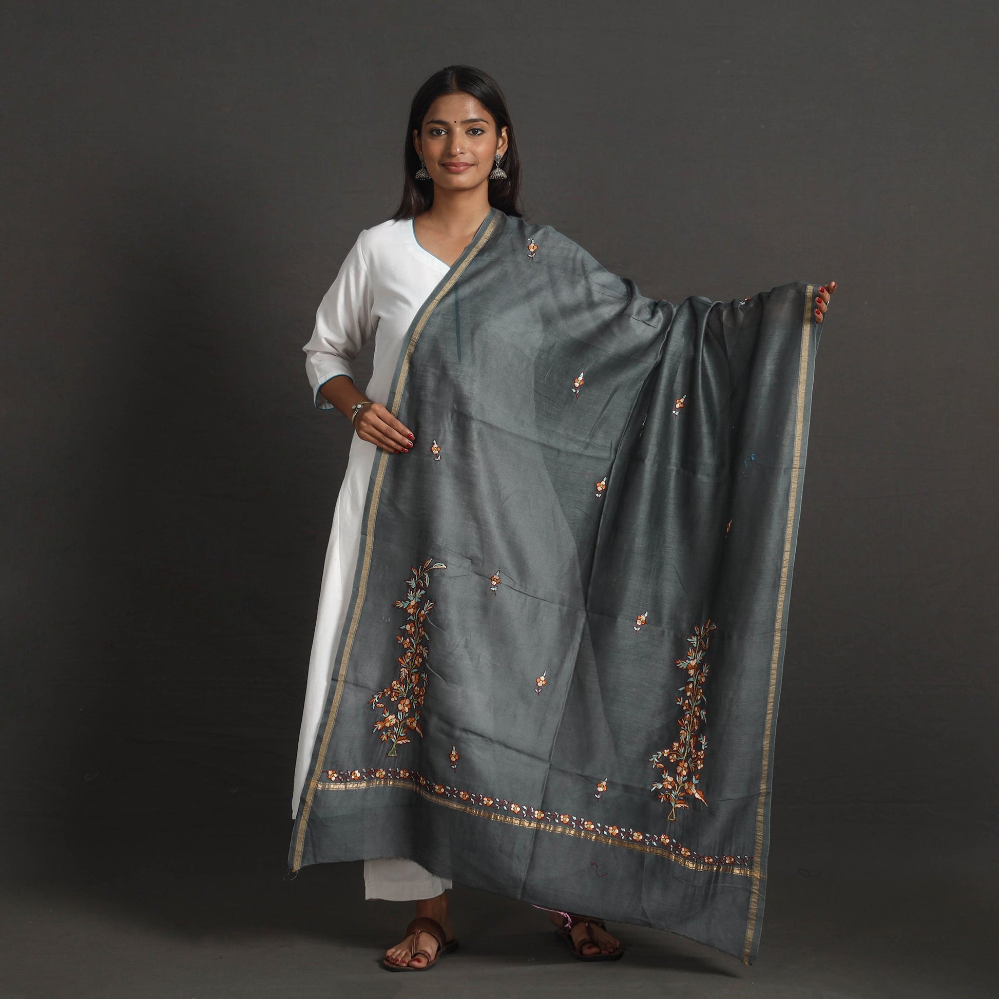 Handloom Chanderi Silk Kashida Embroidery Dupatta 13