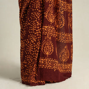 Brown - Cotton Hand Batik Print Saree