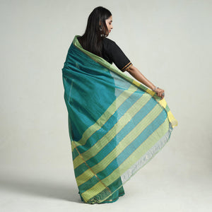 Green - Mangalagiri Missing Checks Cotton Handloom Saree with Pochampally Ikat Blouse Piece