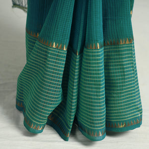 Green - Mangalagiri Missing Checks Cotton Handloom Saree with Pochampally Ikat Blouse Piece