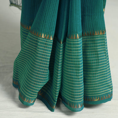 Green - Mangalagiri Missing Checks Cotton Handloom Saree with Pochampally Ikat Blouse Piece