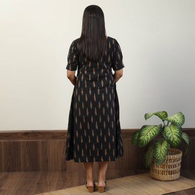 Black - Pochampally Ikat Weave Cotton Dress 01