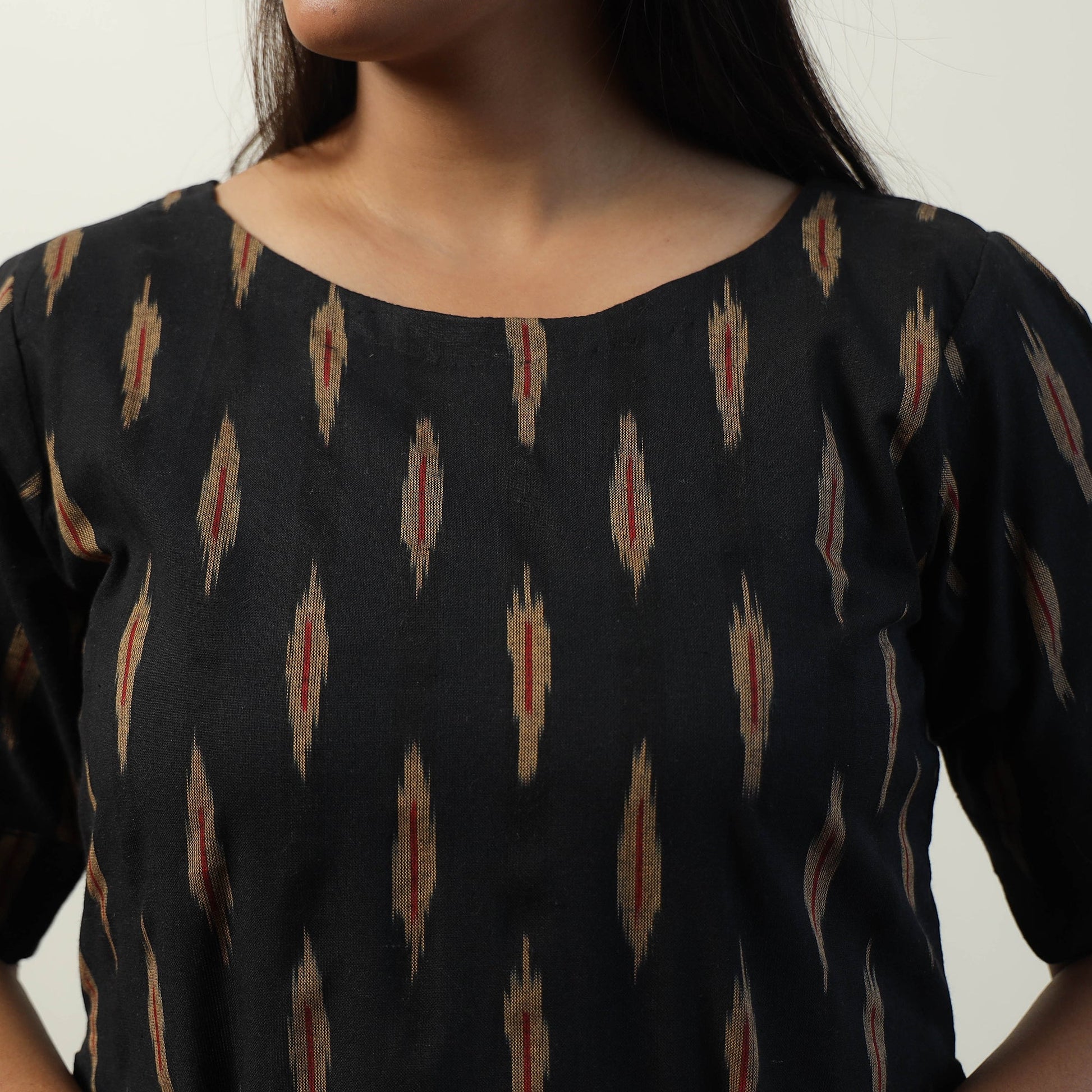Black - Pochampally Ikat Weave Cotton Dress 01