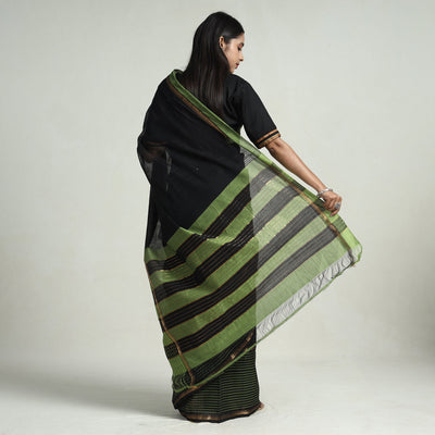 Black - Mangalagiri Missing Checks Cotton Handloom Saree with Pochampally Ikat Blouse Piece