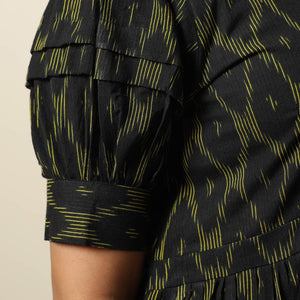 Black - Pochampally Ikat Weave Cotton Flared Dress 16