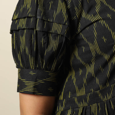 Black - Pochampally Ikat Weave Cotton Flared Dress 16