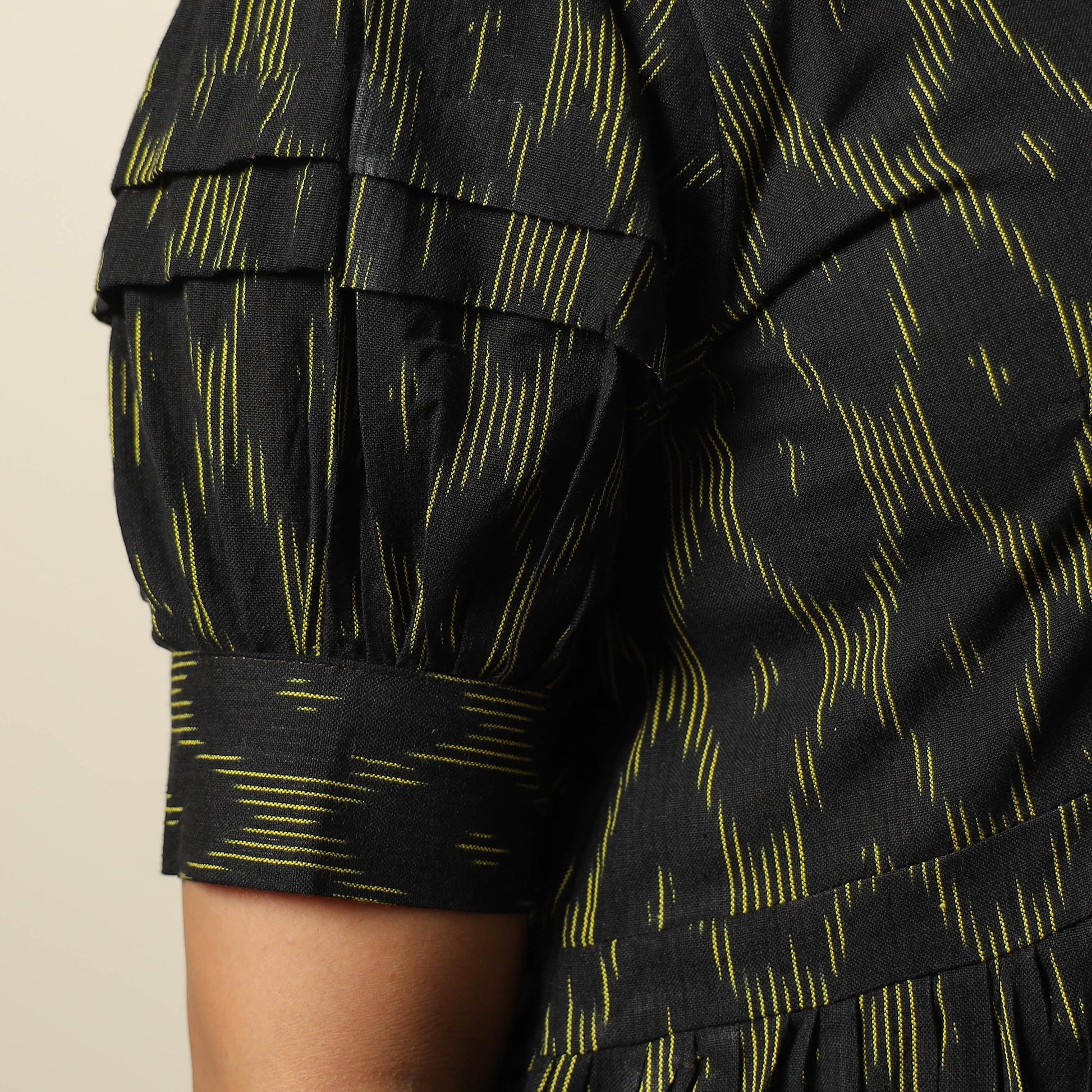 Black - Pochampally Ikat Weave Cotton Flared Dress 16
