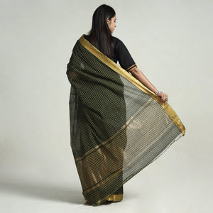 Green - Mangalagiri Stripe Cotton Handloom Saree with Ikat Blouse