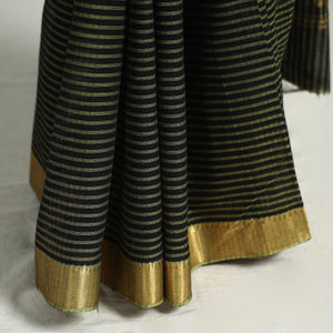 Green - Mangalagiri Stripe Cotton Handloom Saree with Ikat Blouse
