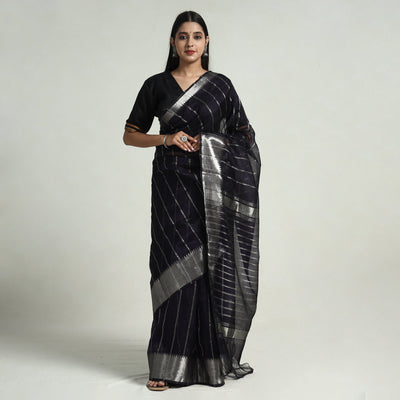 Black - Mangalagiri Handloom Silk Cotton Saree with Zari Border