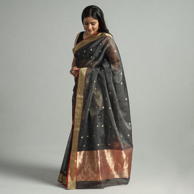 Black - Traditional Chanderi Silk Buta Handloom Zari Work Saree 21