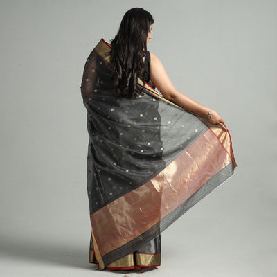 Black - Traditional Chanderi Silk Buta Handloom Zari Work Saree 21