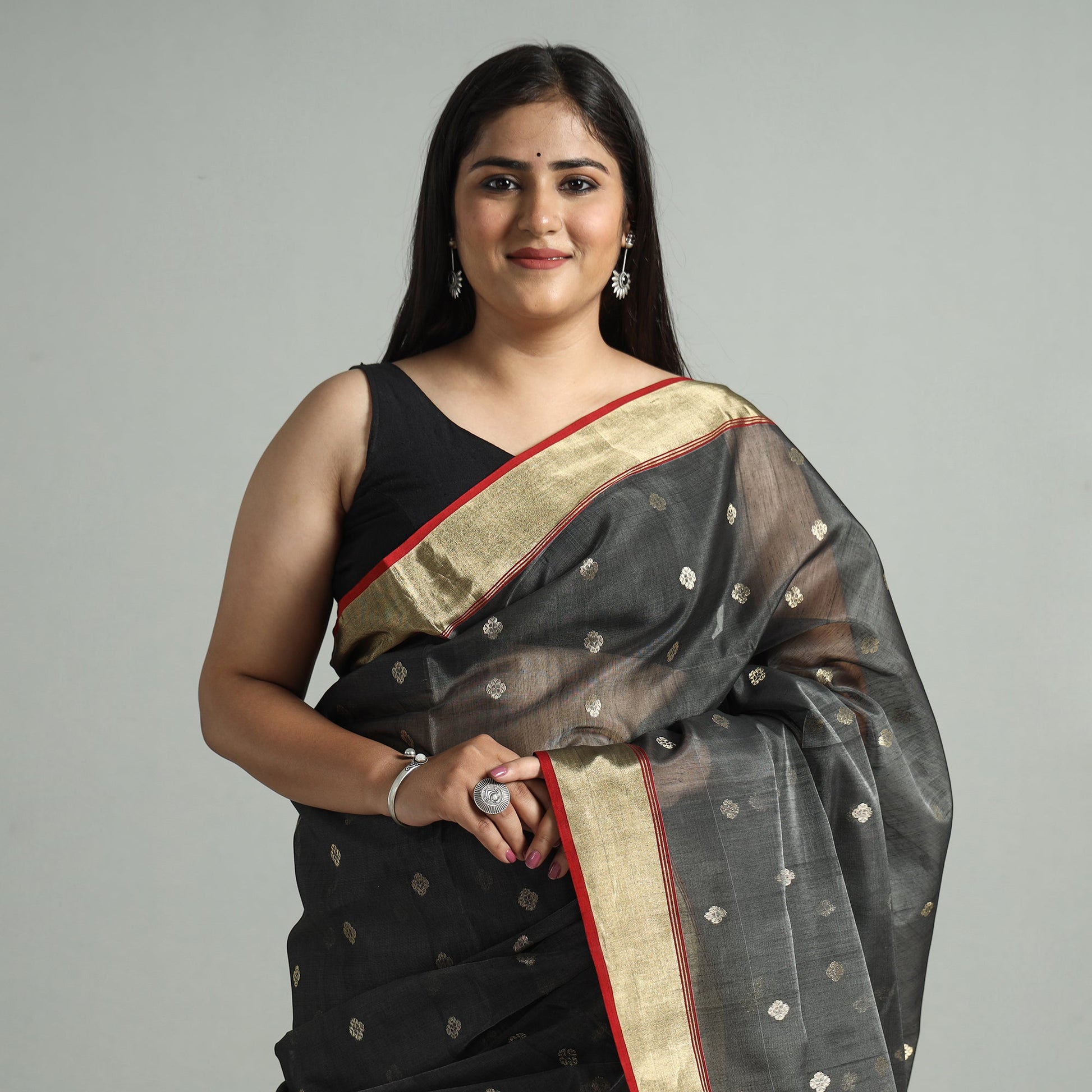 Black - Traditional Chanderi Silk Buta Handloom Zari Work Saree 21