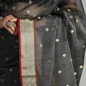 Black - Traditional Chanderi Silk Buta Handloom Zari Work Saree 21