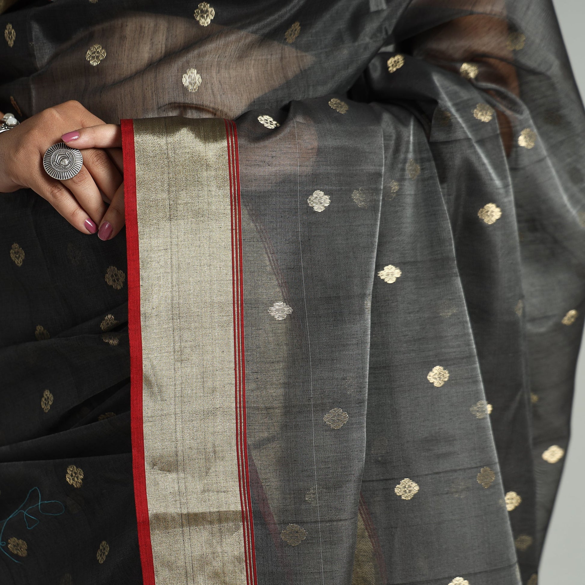 Black - Traditional Chanderi Silk Buta Handloom Zari Work Saree 21