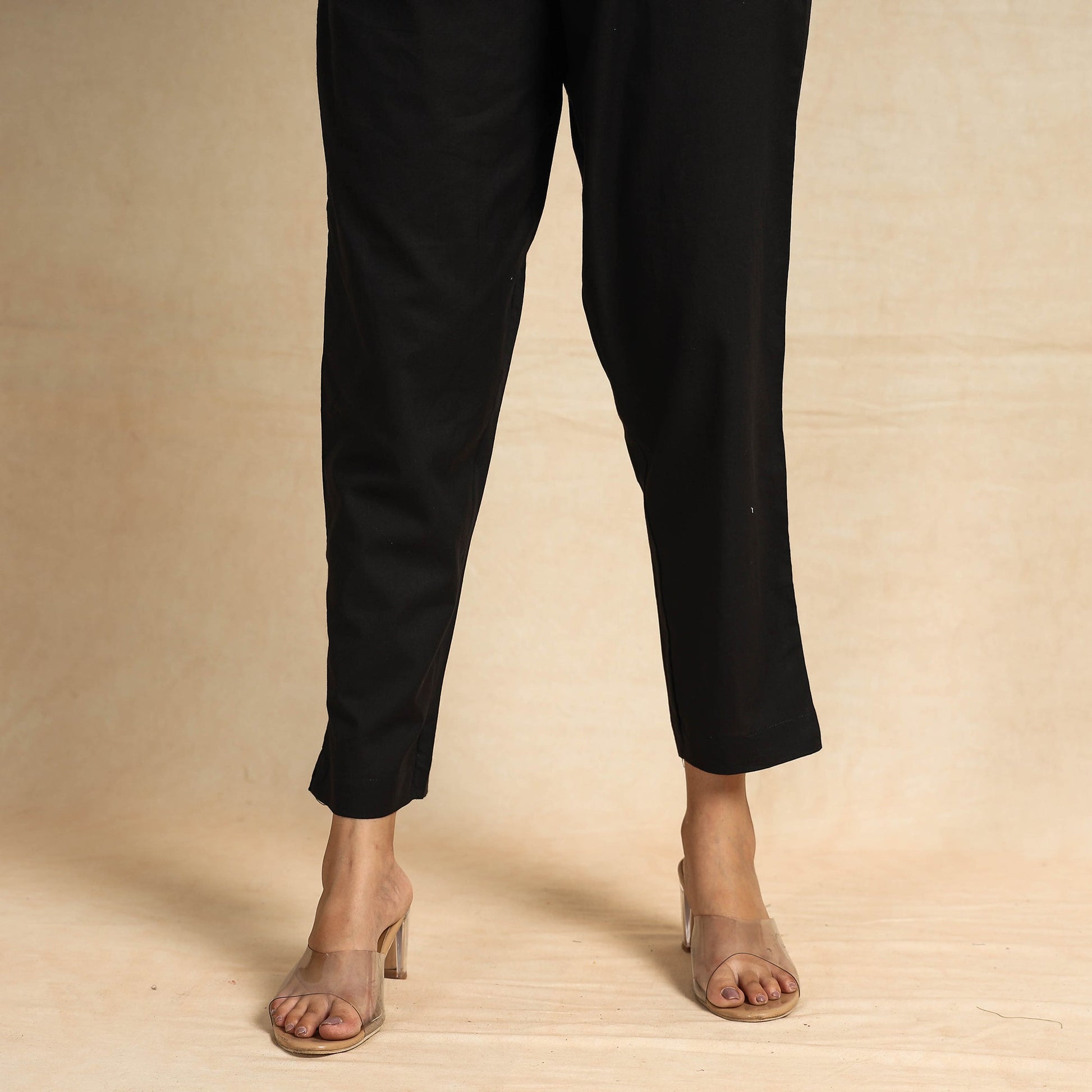 Black - Hand Block Printed Cotton Kaftan & Pyjama Night Suit Set