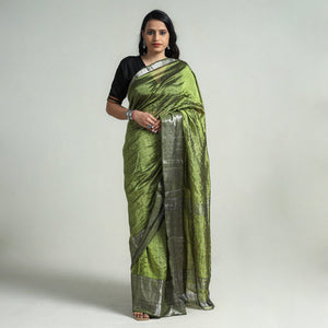 Green - Mangalagiri Handloom Silk-Cotton Zari Stripe Saree