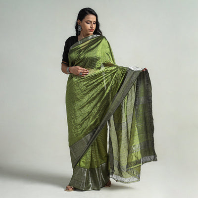 Green - Mangalagiri Handloom Silk-Cotton Zari Stripe Saree