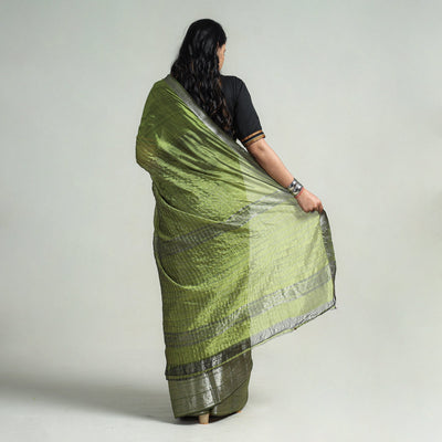 Green - Mangalagiri Handloom Silk-Cotton Zari Stripe Saree