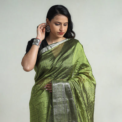 Green - Mangalagiri Handloom Silk-Cotton Zari Stripe Saree