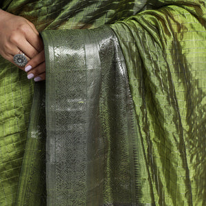 Green - Mangalagiri Handloom Silk-Cotton Zari Stripe Saree