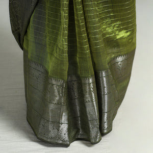 Green - Mangalagiri Handloom Silk-Cotton Zari Stripe Saree
