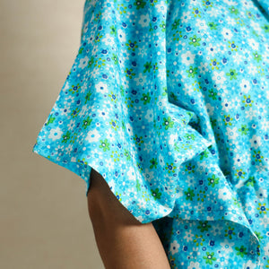 Blue - Block Printed Cotton Kaftan Pyjama Night Suit Set
