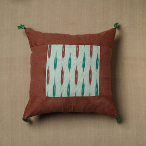 Brown - Kantha Stitch Ikat Cotton Cushion Cover (16 x 16 in) 16
