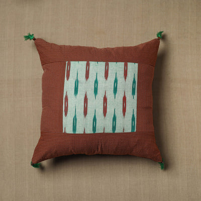 Brown - Kantha Stitch Ikat Cotton Cushion Cover (16 x 16 in) 16