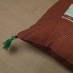 Brown - Kantha Stitch Ikat Cotton Cushion Cover (16 x 16 in) 16
