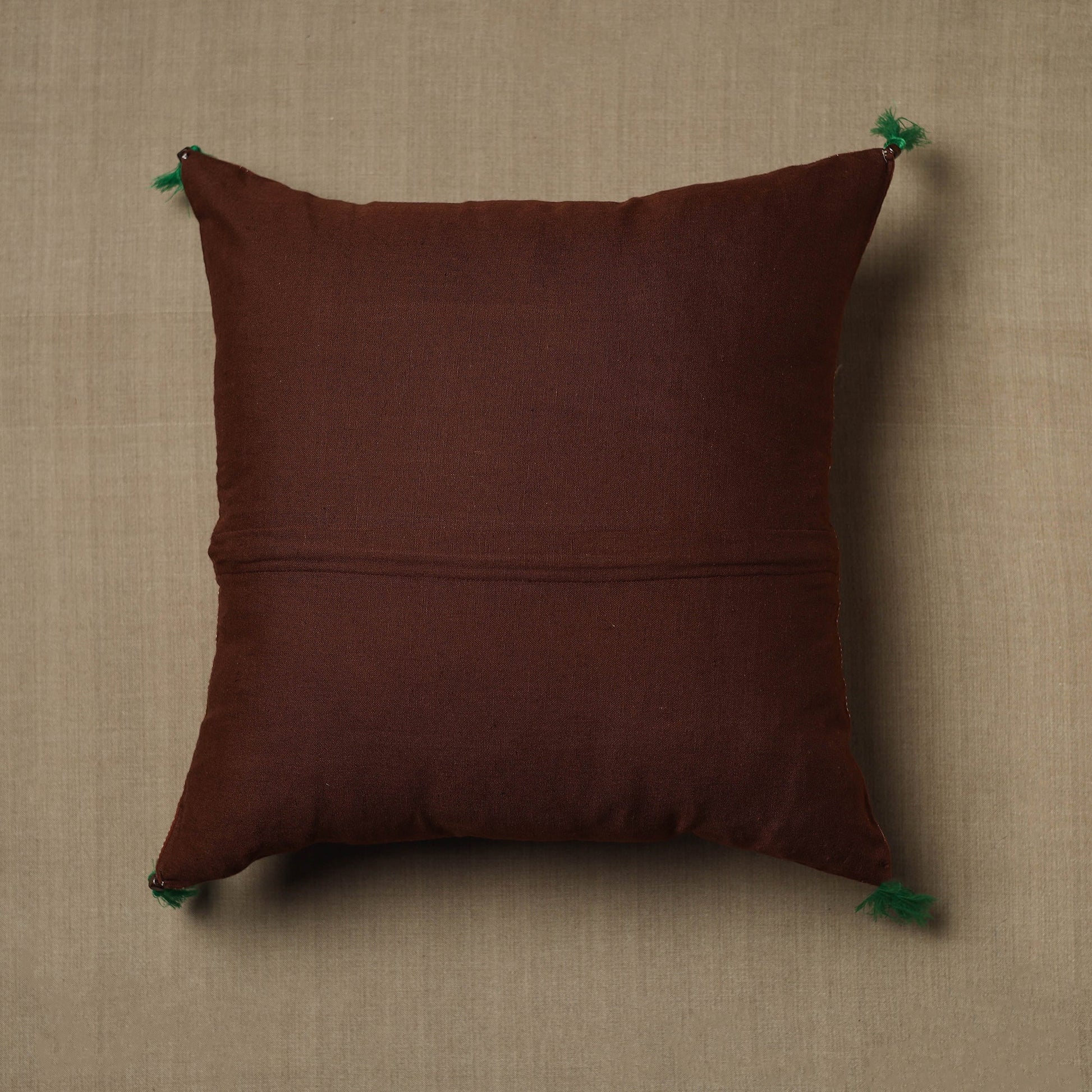 Brown - Kantha Stitch Ikat Cotton Cushion Cover (16 x 16 in) 16