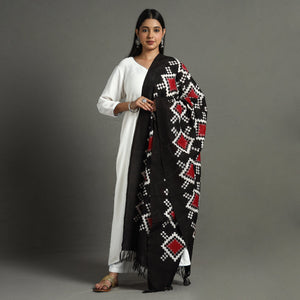 Black - Telia Rumal Pochampally Double Ikat Cotton Handloom Dupatta