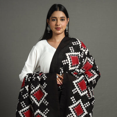 Black - Telia Rumal Pochampally Double Ikat Cotton Handloom Dupatta
