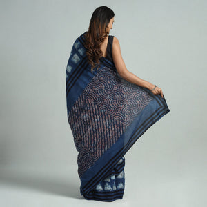 Blue - Bindaas Art Block Printed Natural Dyed Cotton Saree 11